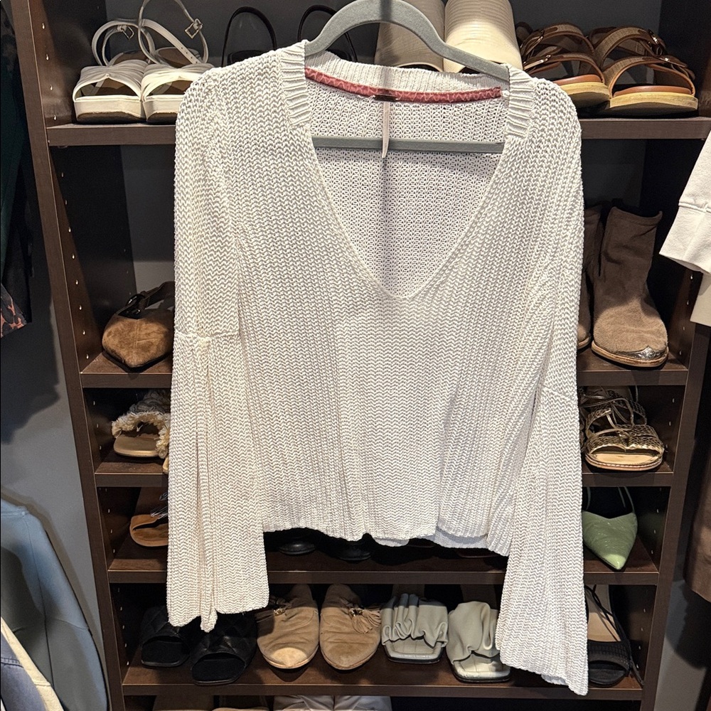 Free people Women's White Knit V-Neck Top